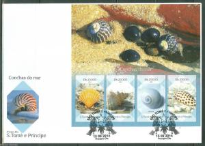 SAO TOME  2014 SEASHELLS  SHEET FIRST DAY COVER