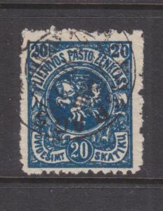 LITHUANIA, 1921 Kaunus, no watermark, perf. 11 1/2, 20s. Deep Blue, used.