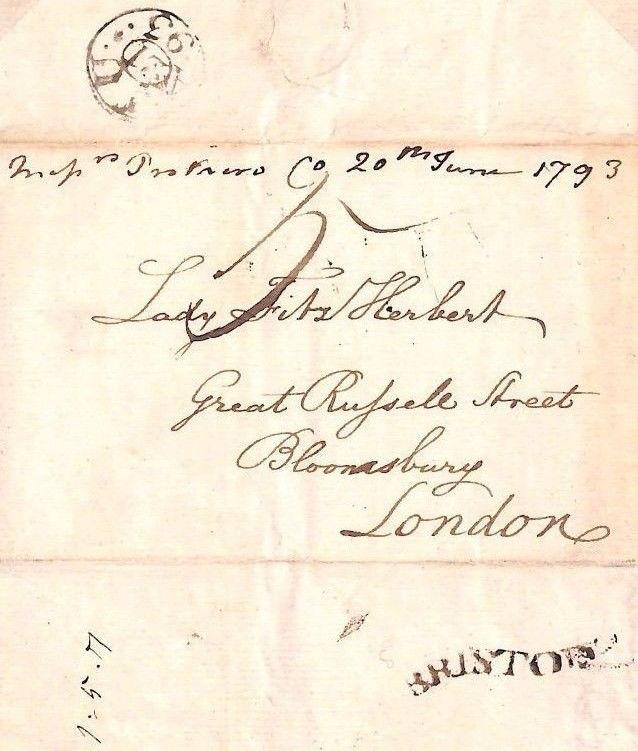 MS2626* GB Bristol Cover 1793 Distinctive Serpentine *BRISTOLL* Postmark Letter