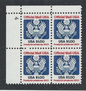 UNITED STATES SC# O132 PL#4 UL B/4 VF/MNH  1983