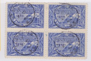 CANADA   #302 $1 Fisheries used block of 4 ideal postmarks VF