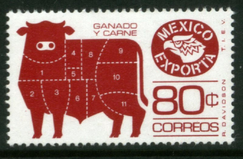 MEXICO Exporta 1113, 80¢ Cattle Meat Fluor Paper 6. MINT, NH. F-VF. MINT NH. VF