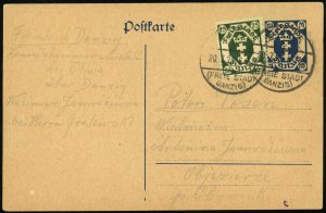 Danzig Free City Cancel Postal Card to Poland 1922 Europe