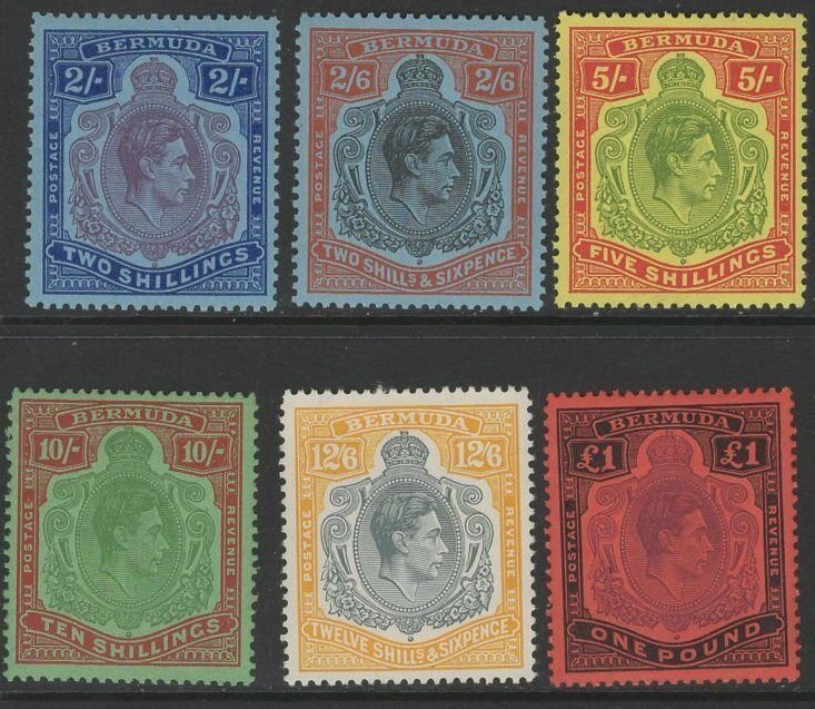 BERMUDA SG116e/21d 1950 PERF 13 HIGH VALUES MTD MINT