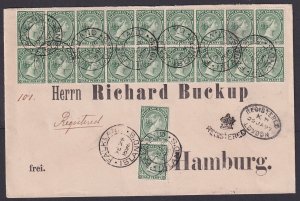 Falkland Islands (SG 16) Block of 18 and pair, 1896 registered cover to GERMANY