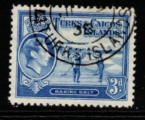 TURKS & CAICOS IS. SG200 1938 3d BRIGHT BLUE FINE USED