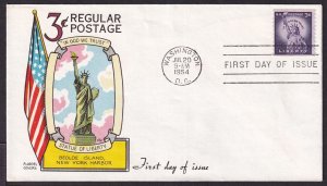 1954 Statue of Liberty 3c Sc 1057 FDC coil Liberty Issue with Fluegel cachet (WW