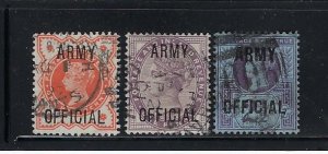 GREAT BRITAIN SCOTT #O54-56 1896 ARMY OFFICIAL OVERPRINTS- USED