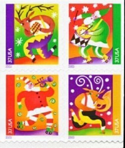 2003 37c Holiday Music Makers, Vending Booklet Block of 4 Scott 3825-28 Mint NH