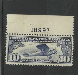 1927 LINDBERGH (C10) W PLATE #. MNH A BEAUTIFUL STAMP FRONT AND BACK. FREE SHIP 