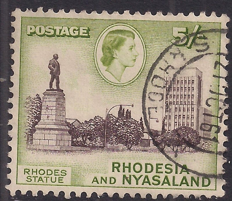 Rhodesia & Nyasaland 1959 - 62 QE2 5/-d Rhodes Statue used SG 29 ( E1451 )