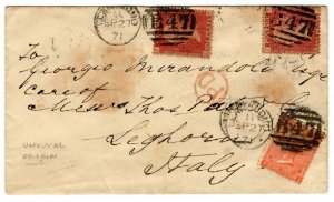 GB WALES Cover *LLANDUNO/ B47* Duplex Unusual Origin ITALY Leghorn 1871 PE185 