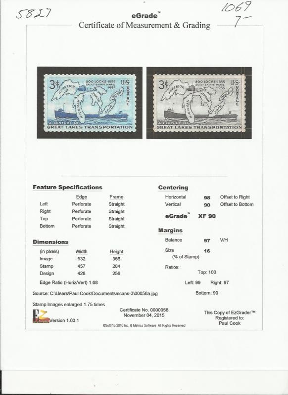 # 1069 MINT NEVER HINGED SOO LOCKS     XF+