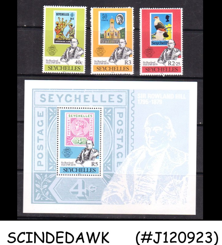 SEYCHELLES - 1979 DEATH CENTENARY OF SIR ROWLAND HILL SET OF 3 STAMPS + 1 MS MNH