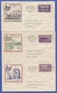 1937 Sc 800-802 US Possessions Series - Fidelity Cachet - FDC First Day Covers