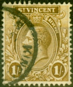 St Vincent 1921 1s Bistre-Brown SG138 Fine Used Stamp