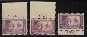 1934 Wisconsin Tercentenary 3c purple Sc 739 MNH matched plate number 21240 (B