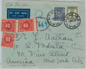 51775  - AUSTRALIA -  POSTAL HISTORY - COVER to USA 1939 - TAXED on ARRIVAL 