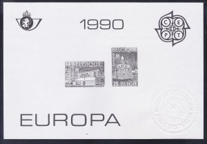 Belgium 1343-44)1990 MNH Post Offices Europa CEPT W/Imprint Deluxe Proof Black
