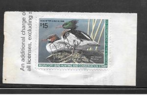 #RW61 Used Federal Duck Stamp on License Piece