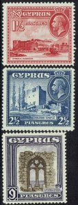 CYPRUS 1934 KGV PICTORIAL 1½PI 2½PI AND 9PI
