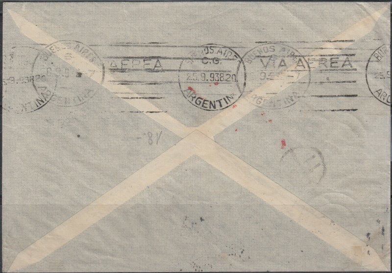 Germany - 21.9.1938 Zeppelin cover to Argentina (1665)   