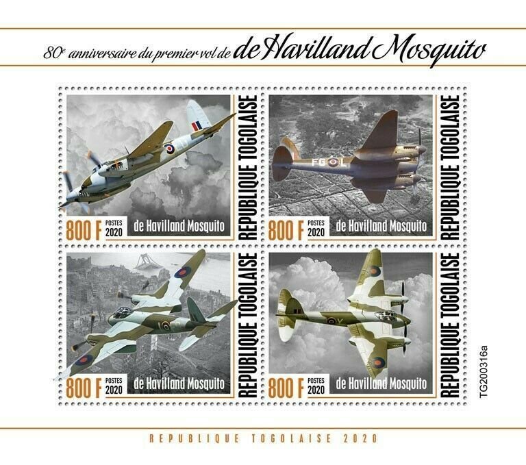 2020/10- TOGO - THE HAVILLAND MOSQUITO        4V    MNH **