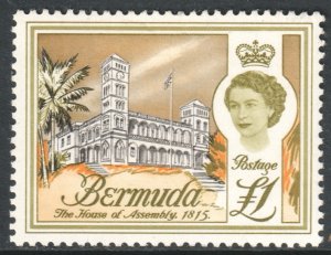 Bermuda Scott 191 - SG179, 1962 Elizabeth II £1 MH*