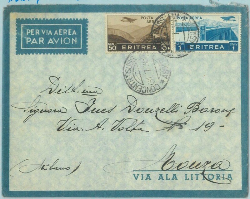 86550 - ERITREA  - Postal History - COVER to ITALY 1938 - Bridge AIRPLANES