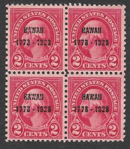 Doyle's_Stamps: 1928 Block of 150th Ann. Hawaiian Overprint 2c, cv $29.00  (L34)