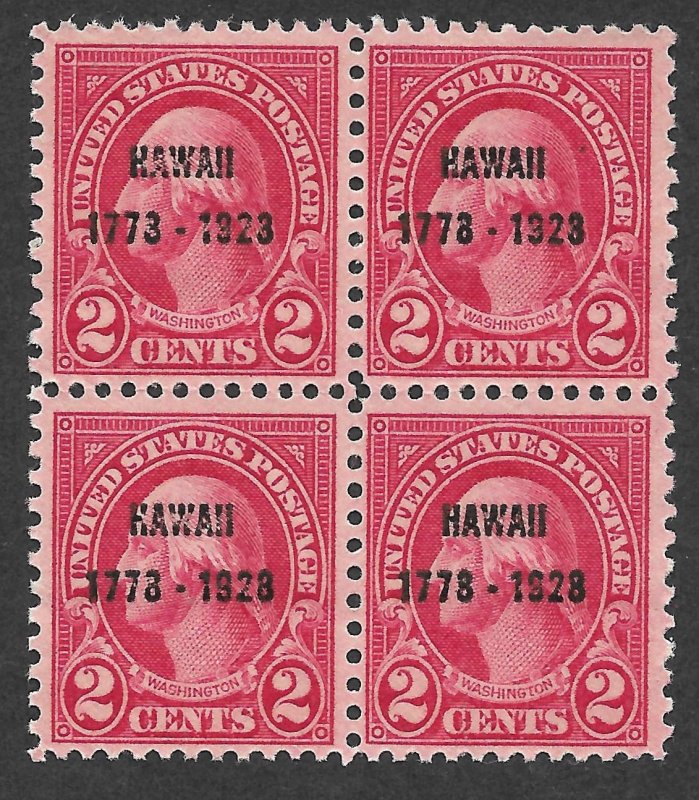 Doyle's_Stamps: 1928 Block of 150th Ann. Hawaiian Overprint 2c, cv $29.00  (L34)