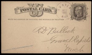 USA 1877 NUNICA Michigan Violet Cancel Postal Card Cover 96316