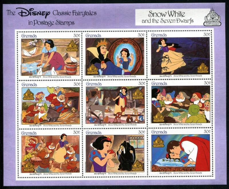 Grenada  Disney characters Fairy Tales Snow White & seven Dralfs 1987 x14426c