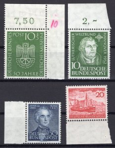 West Germany: Small Lot Early MNH Stamps Margin Pieces
