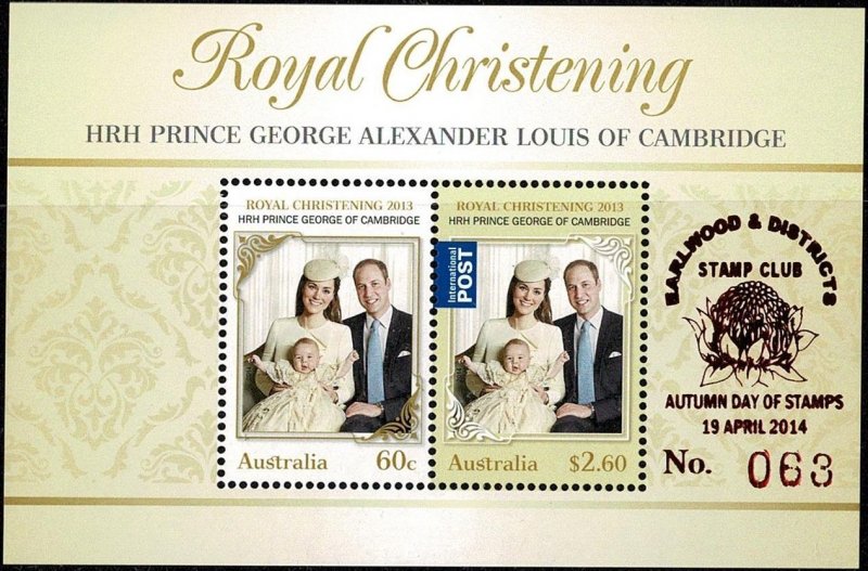 Australia 2014 Royal Christening Prince George Msheet  OP Earlwood Club 063 MNH