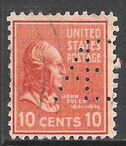 USA 815: 10c Tyler, perfin, used, F-VF