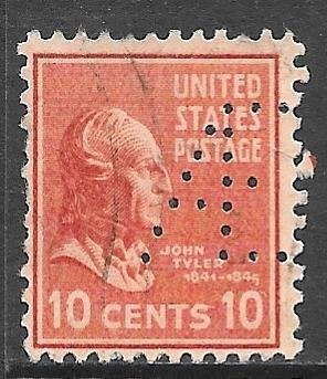 USA 815: 10c Tyler, perfin, used, F-VF