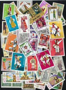 Worldwide Collection of 100 Different Stamps depicting Historical Costumes