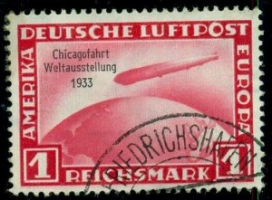 GERMANY #C43, 1mk Zeppelin Chicago Flight, used w/proper cancel, VF, Scott $375