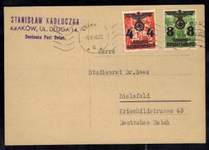 1940 Krakau Poland Germany GG Postcard Cover to Bielefeld Teacher Stamp Dealer