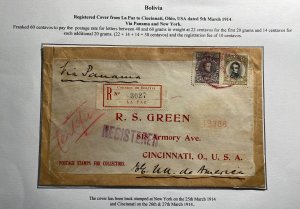 1908 La Paz Bolivia Re Used Envelope Cover To Cincinnati OH USA Wax Seal