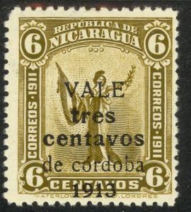 NICARAGUA 1913-14 3c on 6c Surcharge Issue Sc 324 MH