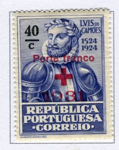 PORTUGAL; 1931 early Red Cross Society issue Optd. Mint hinged 40c. value