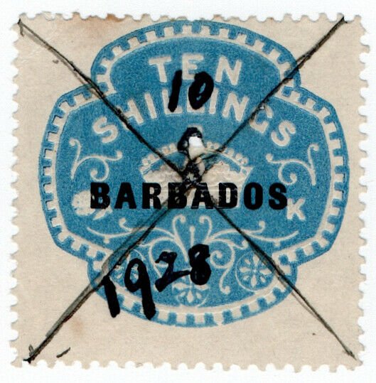 (I.B) Barbados Revenue : Duty Stamp 10/- (1916)