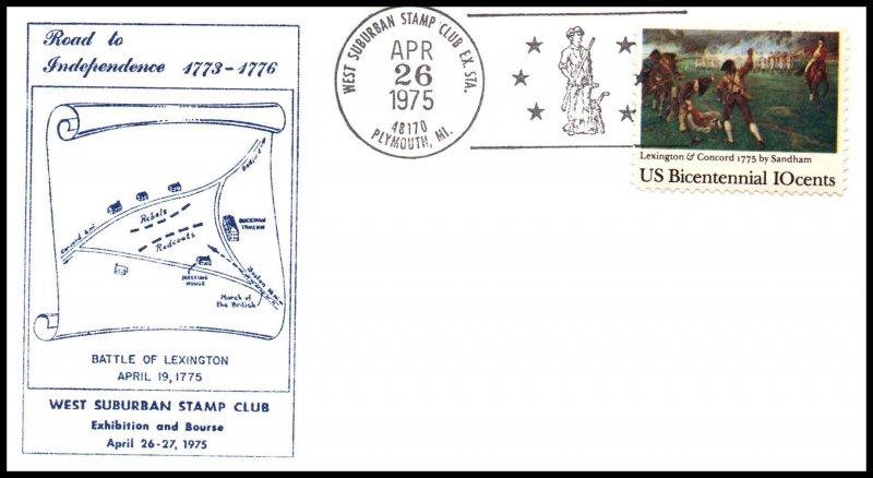 US Battle of Lexington 1975 West Suburban Stamp Cover