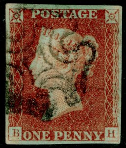 SG8, 1d red-brown PLATE 21, FINE USED. Cat £60. BLACK MX. 4 MARGINS. BH