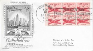 1949 Air Mail FDC, #C39a, 6c DC-4, Art Craft, booklet pane
