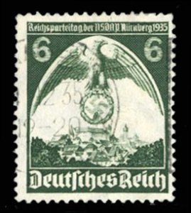 Germany #465 (Mi. 586II) Cat€30, 1935 6pf gray green, with horizontal shadi...