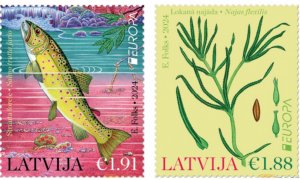 Latvia 2024 Europa Underwater flora and fauna Fish plant set of 2 stamps MNH