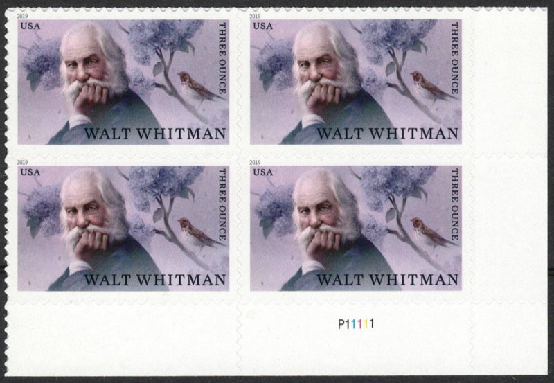 USA Sc. 5414 (85c) Walt Whitman 2019 MNH plate block